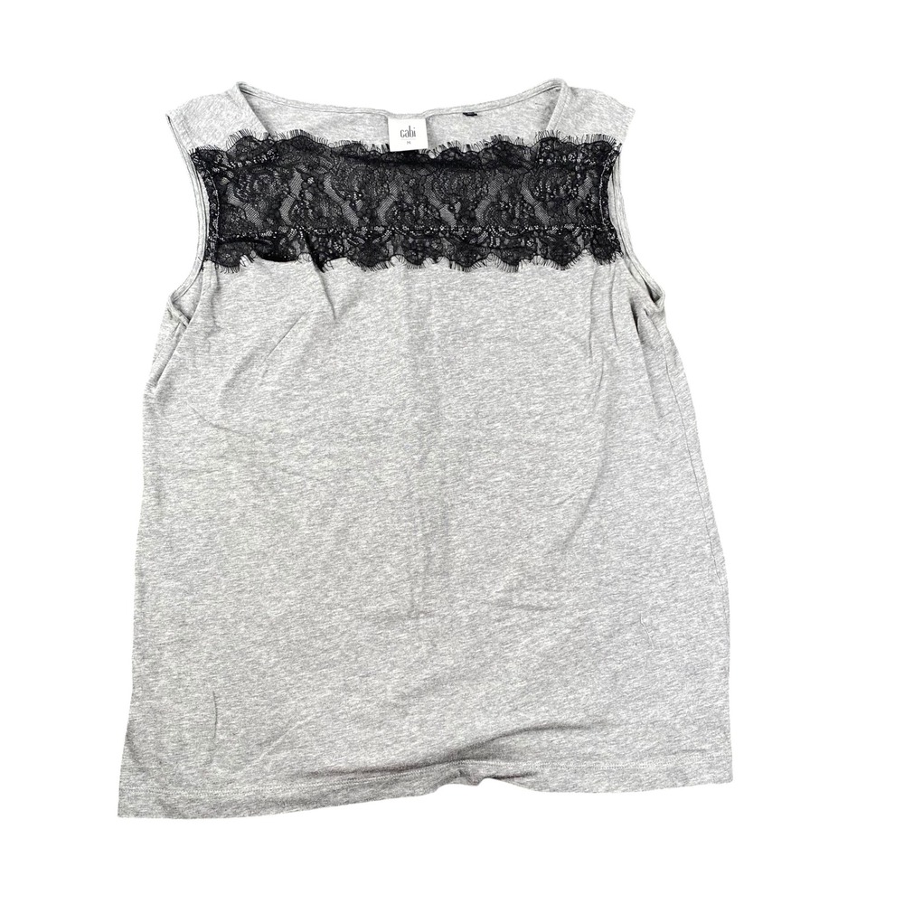 Cabi Womens Gray Black Lace Yoke Sleeveless Knit Tank Top Size M